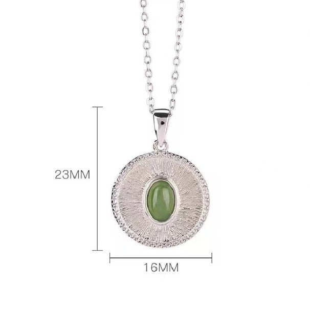 Vintage Green Jade  Silver Pendant Necklace-Inner Peace