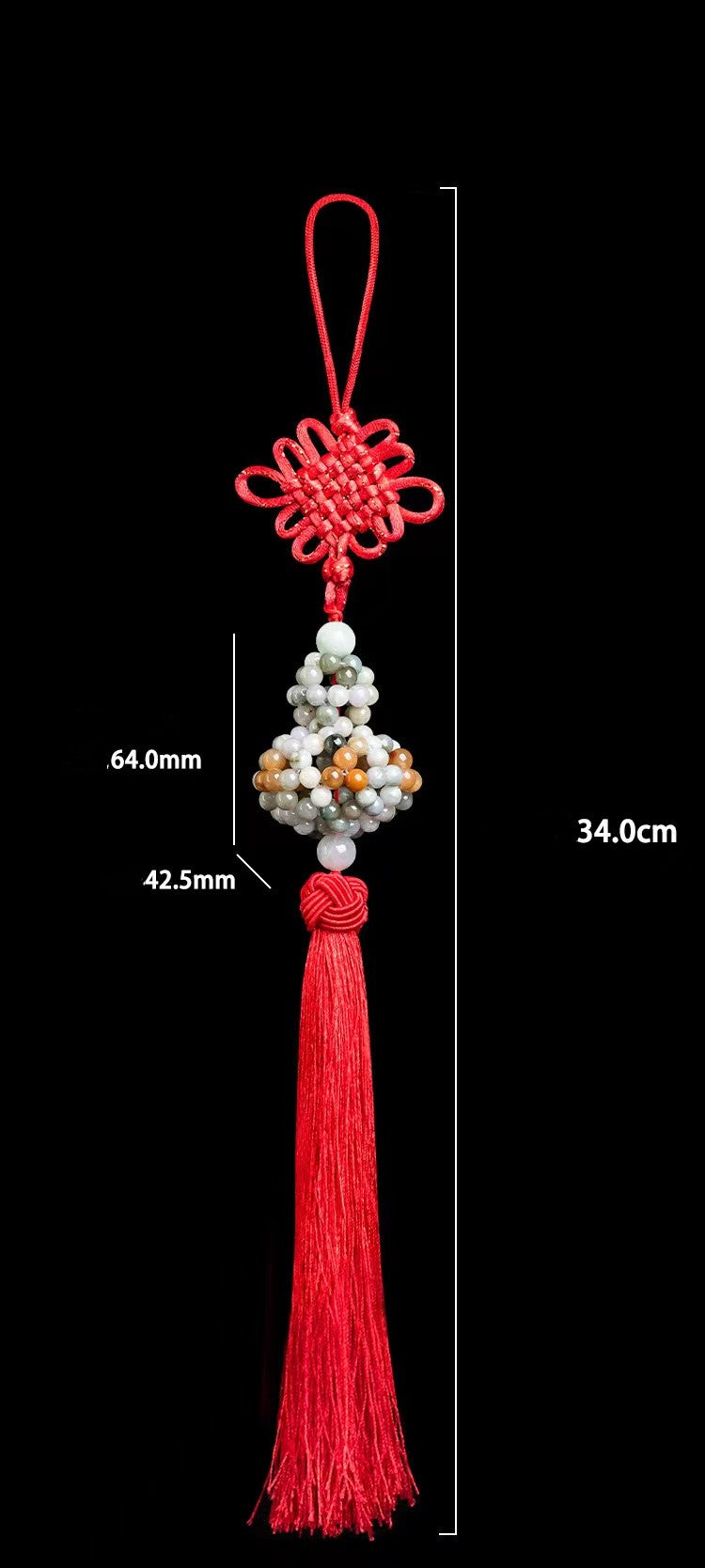 Natural Multicolor Jadeite Calabash Car Hanging-Protection & Prosperity Amulet