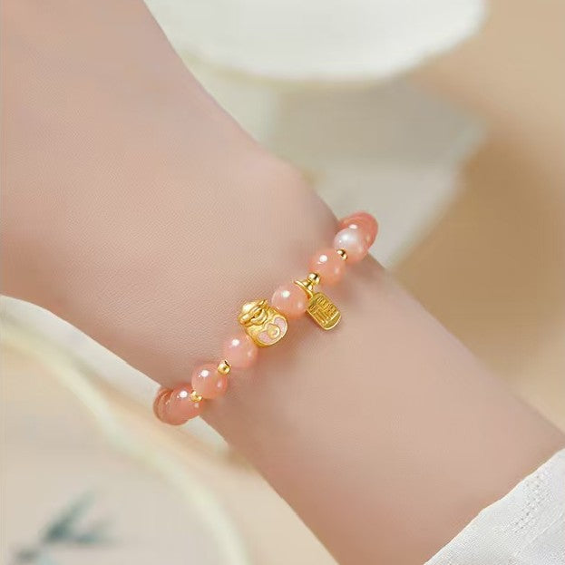 Orange Moonstone Lucky Money Bag Bracelet-Attracts Wealth and Protection