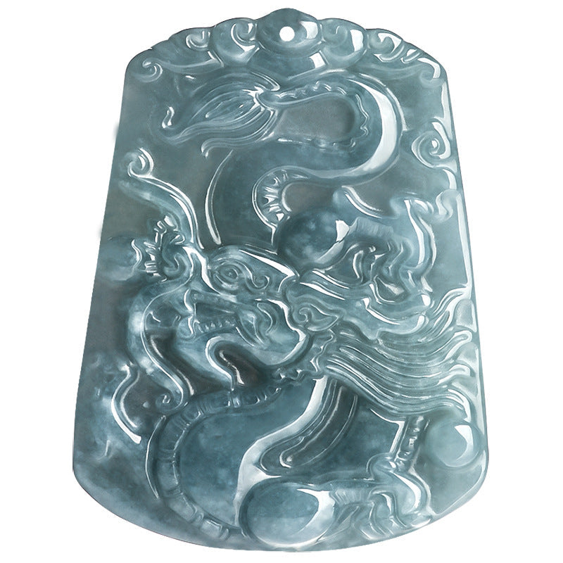 Natural Blue-Green Jade Dragon Pendant¨C¡°Prosperity & Peace¡± Hand-Carved Business Amulet