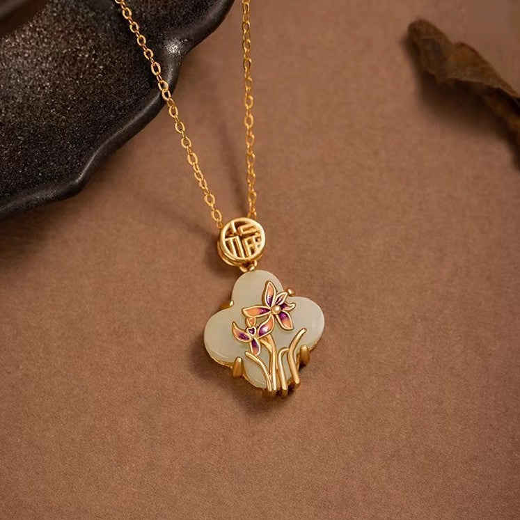 Orchid Blessing Jade Necklace ¨C Good Luck & Elegant Harmony