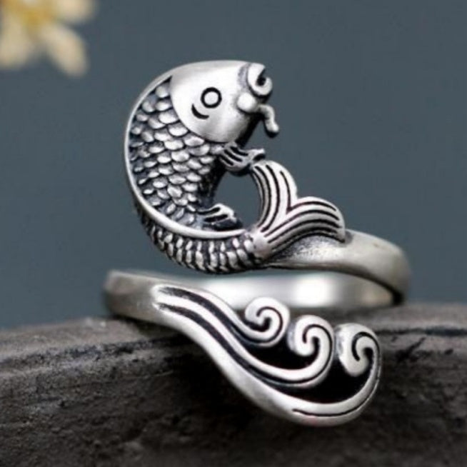 Silver Koi Fish Vintage Ring