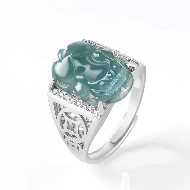 Pixiu Ice Jade Wealth Ring-925 Sterling Silver