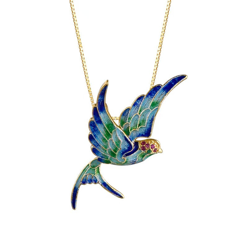 Cloisonne Swallow Pendant Necklace – Symbol of Hope. Freedom & Elegance