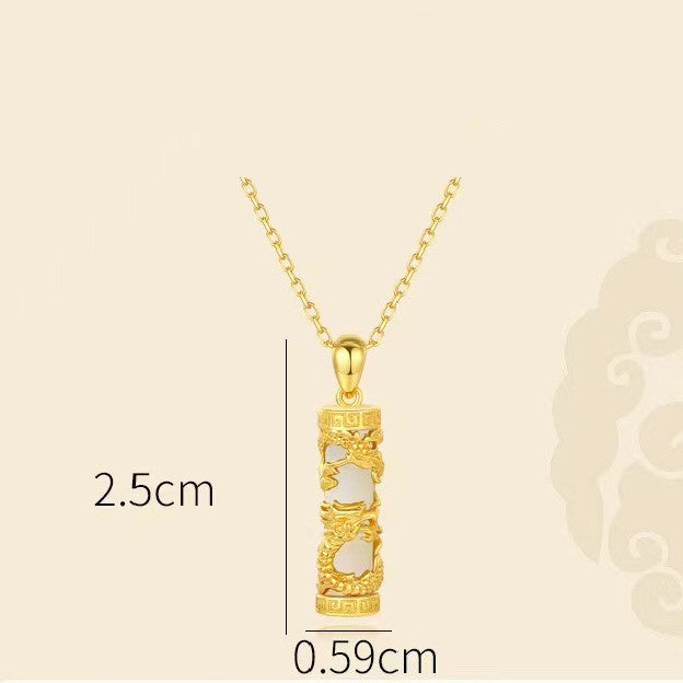 Ancient Craftsmanship Jade Dragon Pillar Necklace Pendant-Fortune Prosperity