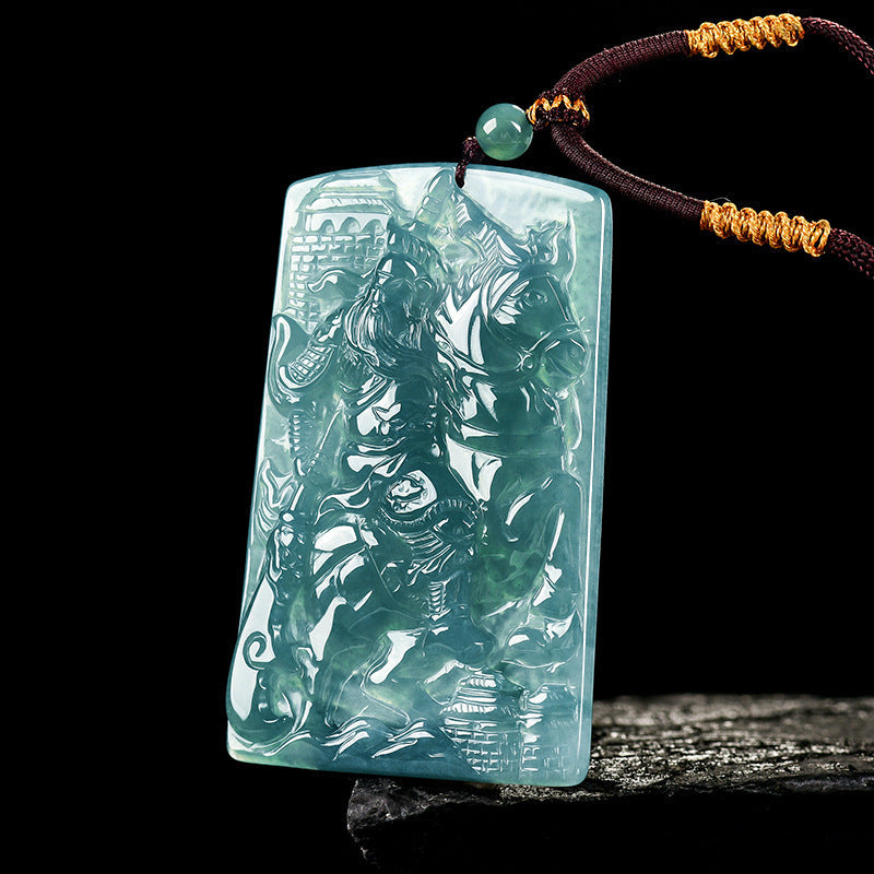 Loyalty and Courage-Guan Yu & Divine Dragon Blue Water Jadeite Pendant