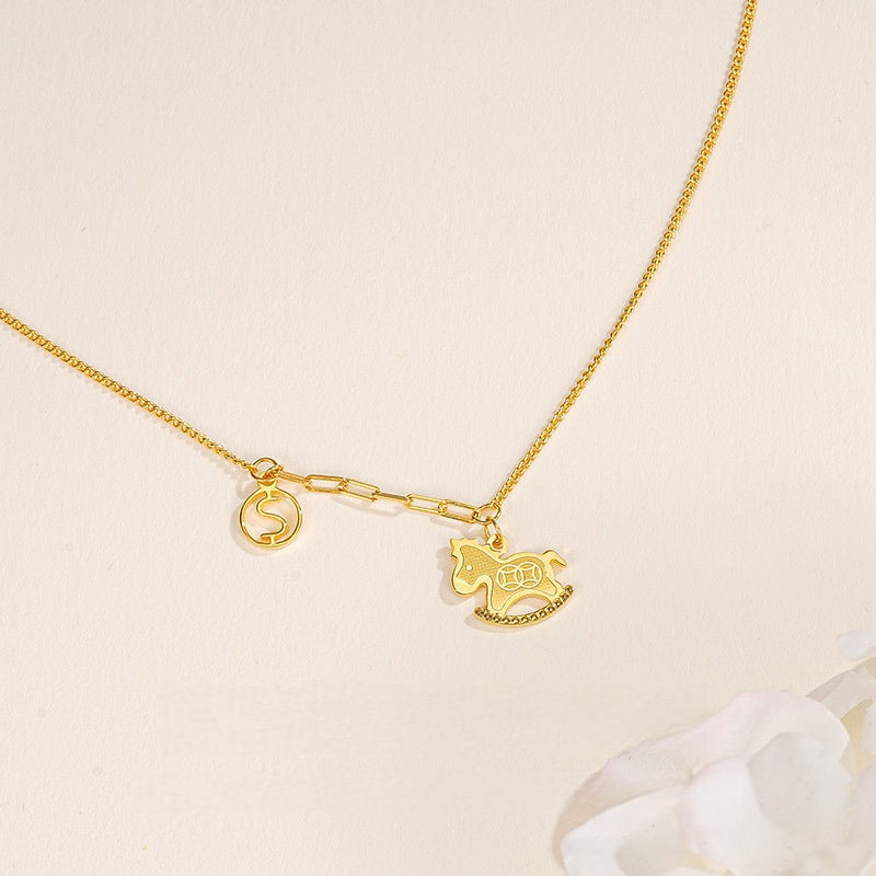 Lucky Horse Golden Necklace¨C2026 Year of the Horse Symbol of Progress & Prosperity