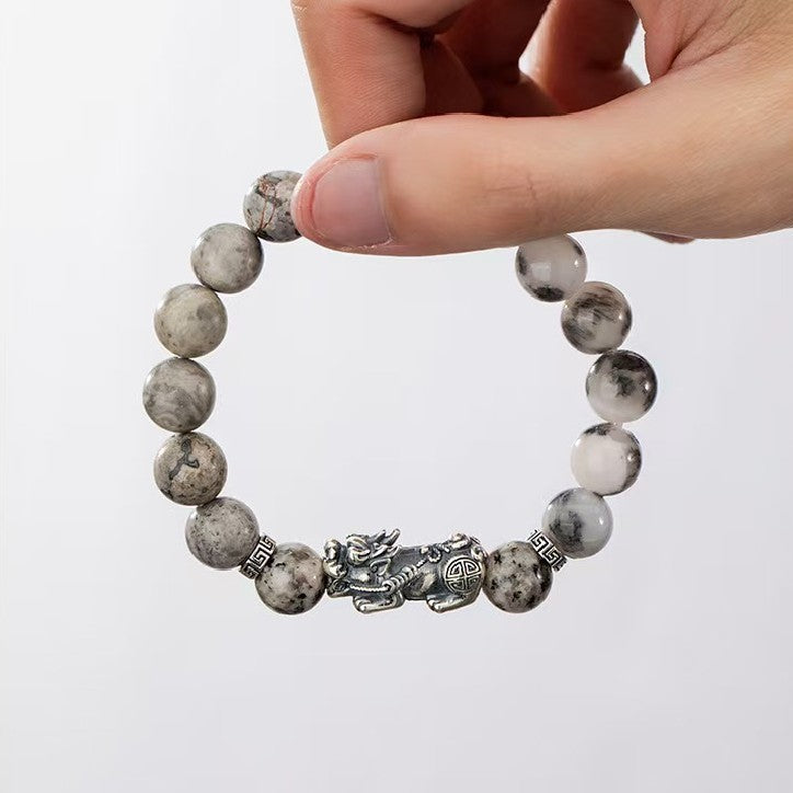 Silver Dragon White Turquoise Bracelet-Traditional Good Fortune Symbol