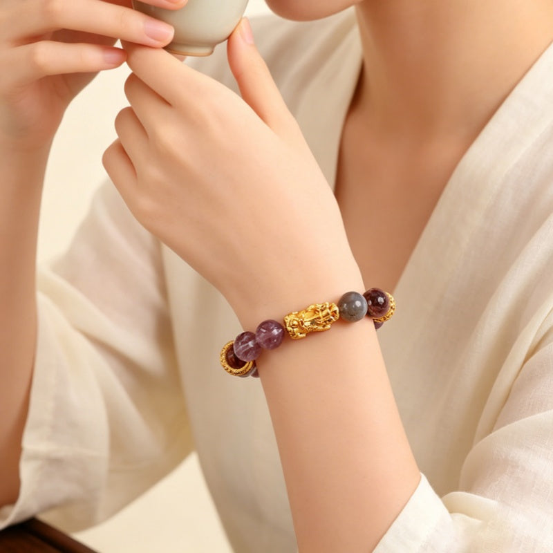 Amethyst & Citrine Pixiu Bracelet-Gathered Fortune