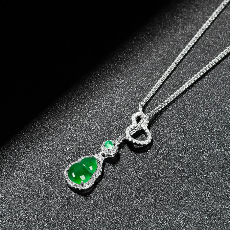 Jadeite Gourd Silver Necklace-Blessings. Harmony & Abundance