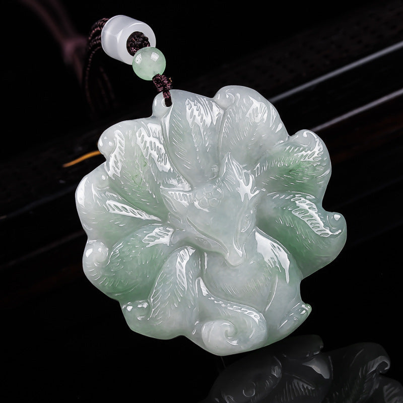 Nine-Tailed Fox Natural Blue Jadeite Pendant ¨C Genuine A Jade Necklace in Glutinous Variety