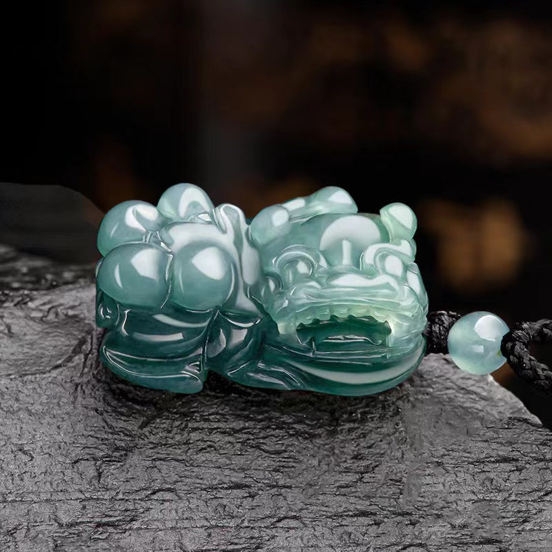 Pixiu Wealth Pendant-Natural Ice Jade/Pi Yao Pendant Necklace Healing Stone
