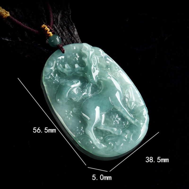 The Sacred Forest-Icy Jadeite Nine Colored Deer Spiritual Amulet