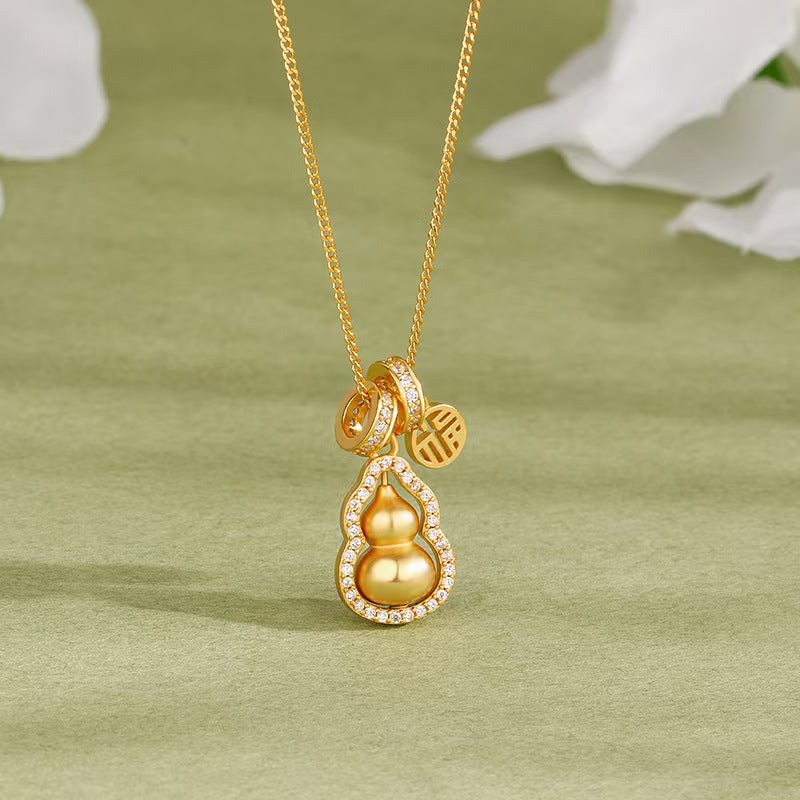18K Gold-Plated Silver Fortune Gourd Pendant Necklace ¨C Rotatable Design for Elegance & Blessings