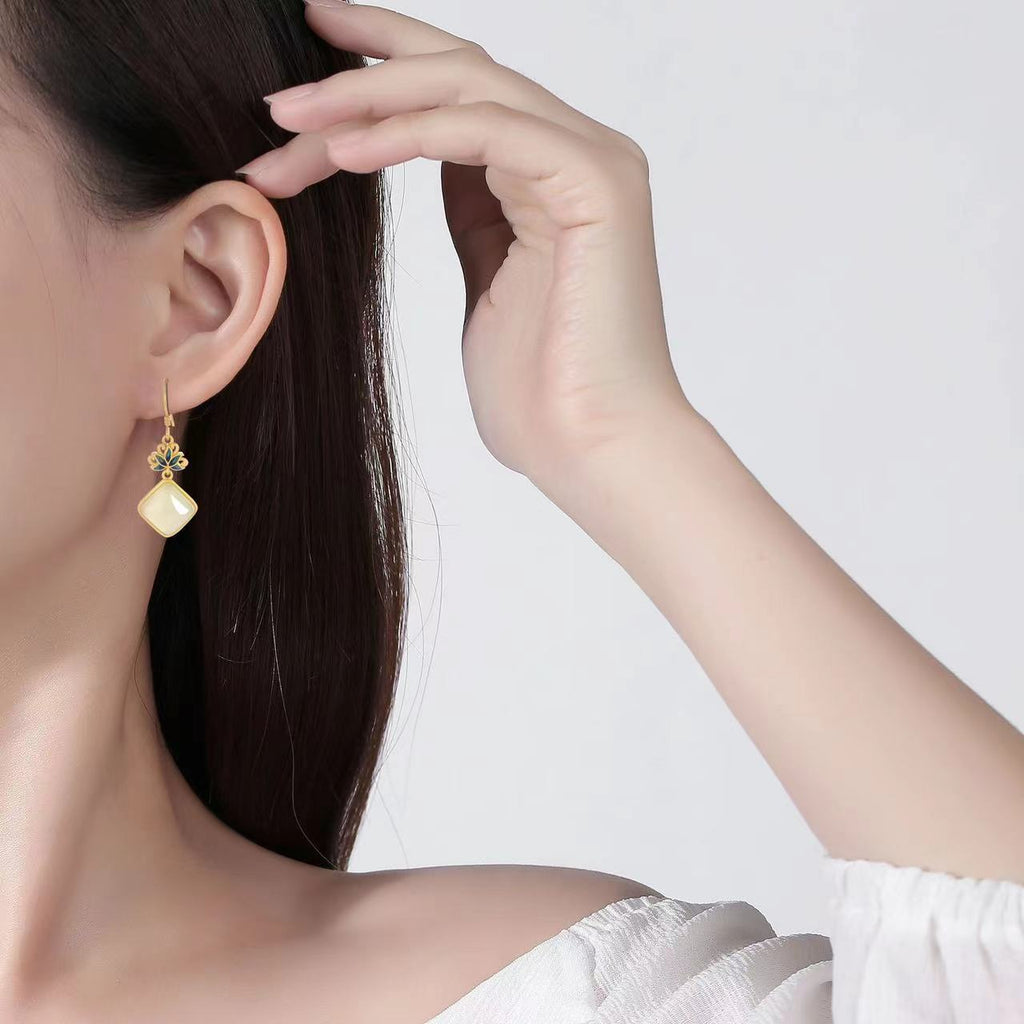 Lotus White Jade Earrings-Purity and Perfection