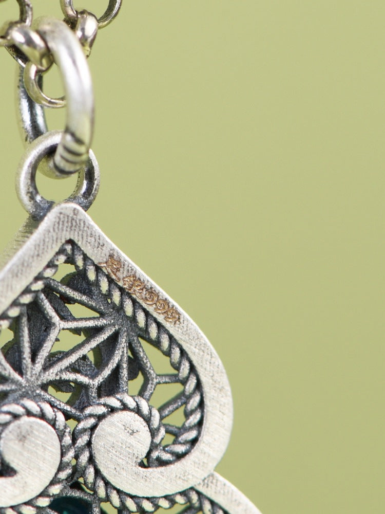 Feng Shui Calabash Cloisonne Silver Necklace-Protection. Longevity & Prosperity