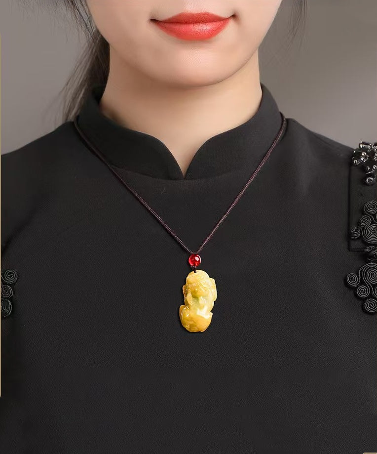 Natural Yellow Jade Pixiu Pendant – Symbol of Prosperity. Protection & Confidence