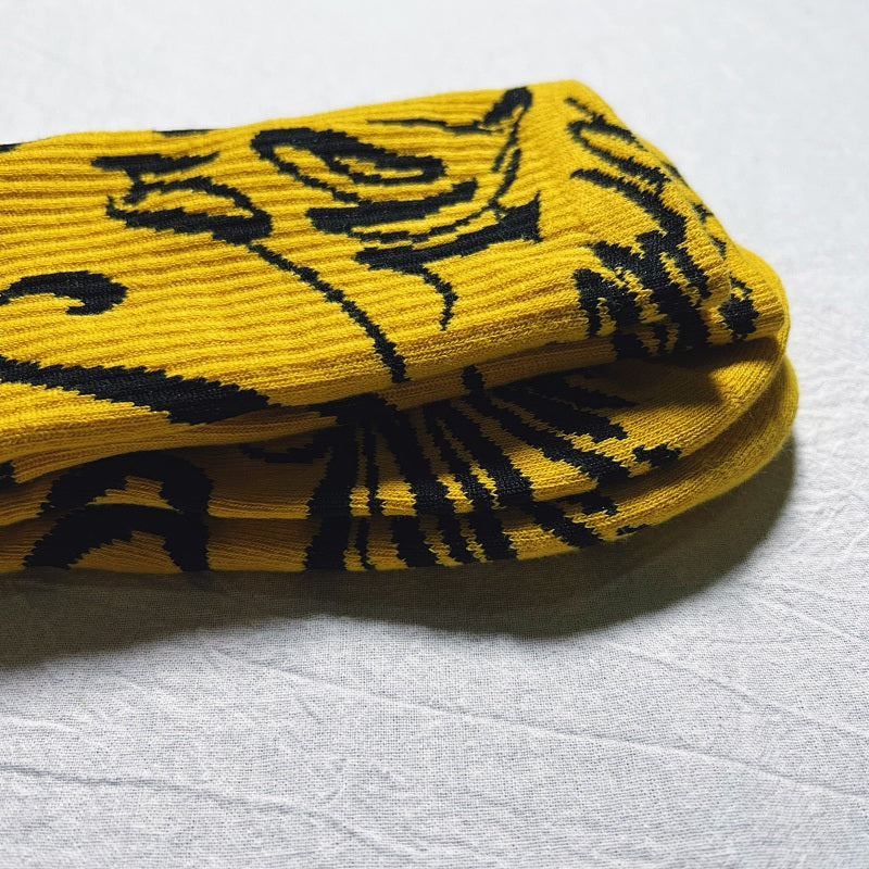 Tiger Print Crew Socks - Yellow/Black