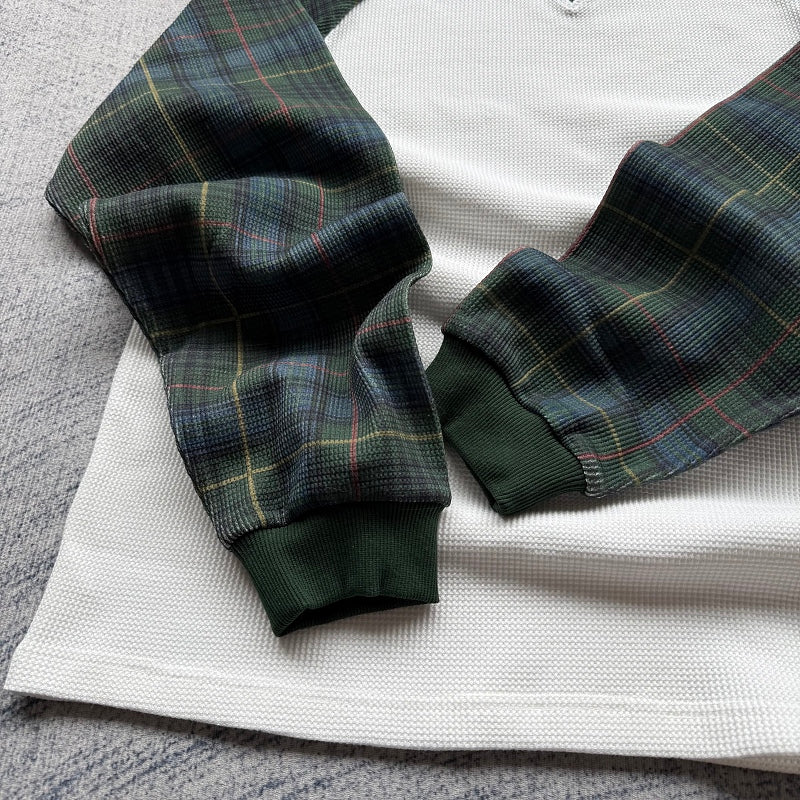 Raglan Long Sleeve Thermal Shirt - White/Green Plaid