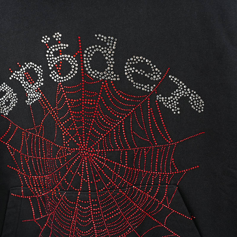 Sp5Der Rhinestone Og Web V2 Hoodie Black