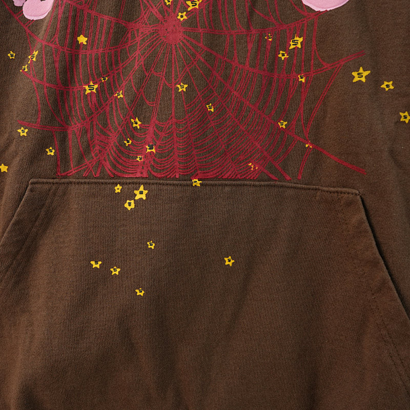 Sp5der Angel Number Hoodie Brown