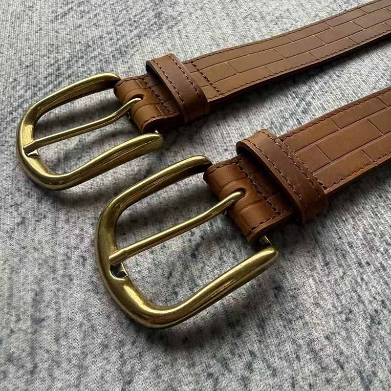 Brick-Embossed Leather Belt - Tan/Cognac
