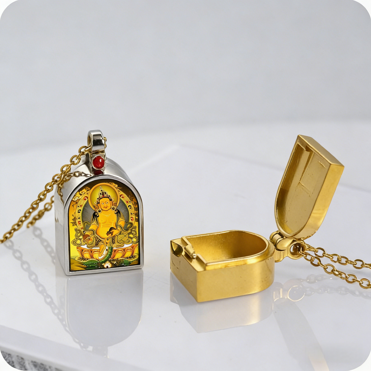 Tibetan Mini Gau Box Pendant-Stainless Steel Spiritual Amulet with Adjustable Cord
