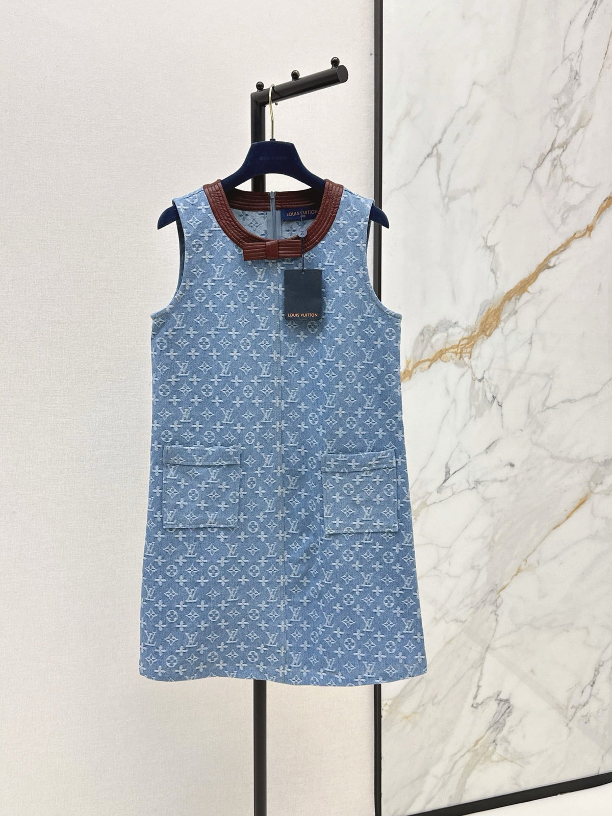 Monogram Denim Sleeveless Shift Dress