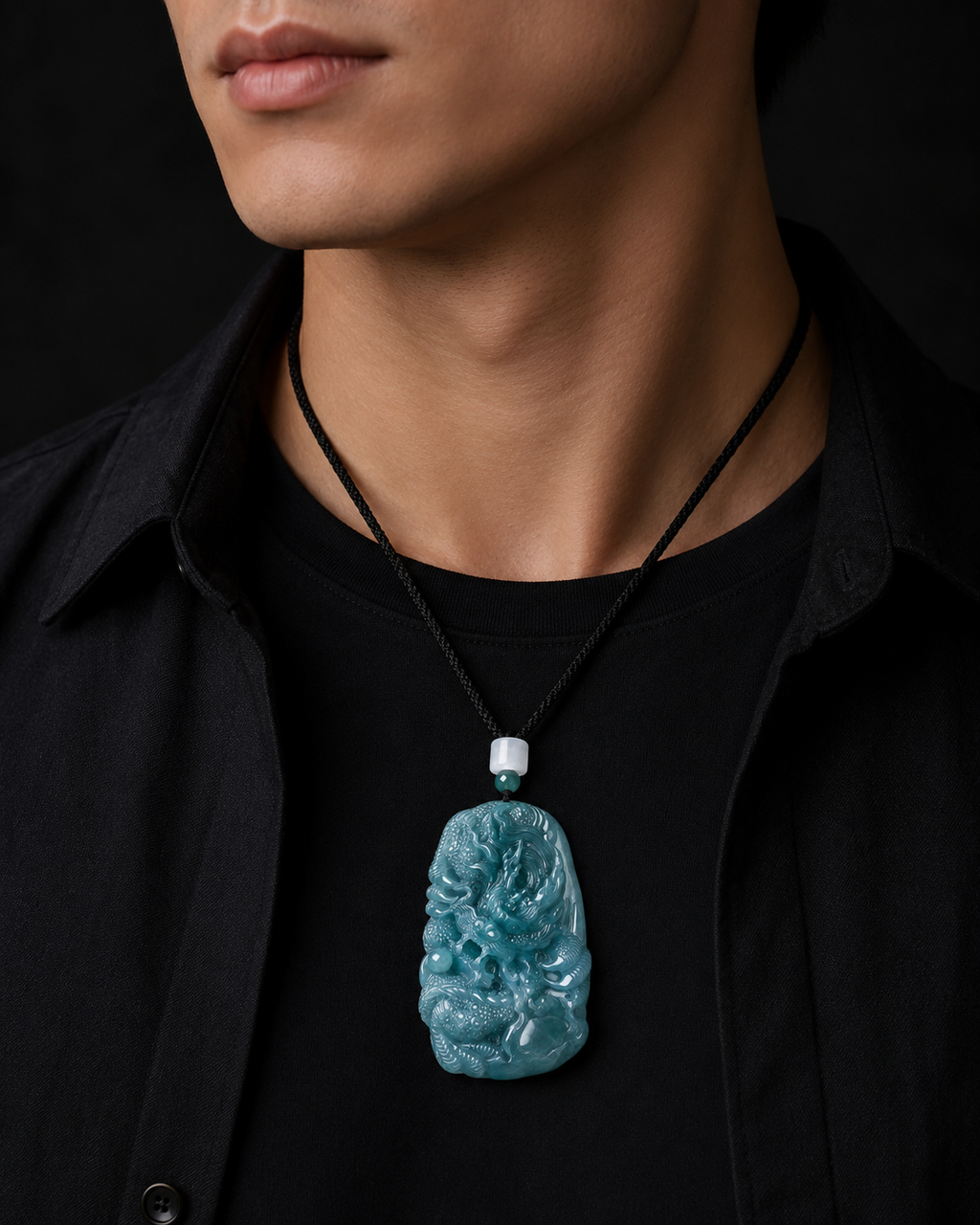 The Sovereign¡¯s Shield: Ice-Blue Water Jadeite Dragon Pendant