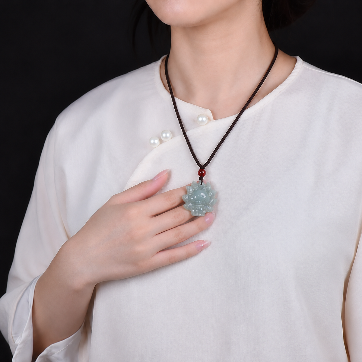 Nine-Tailed Fox Jadeite Pendant-Wisdom. Adaptability & Confidence