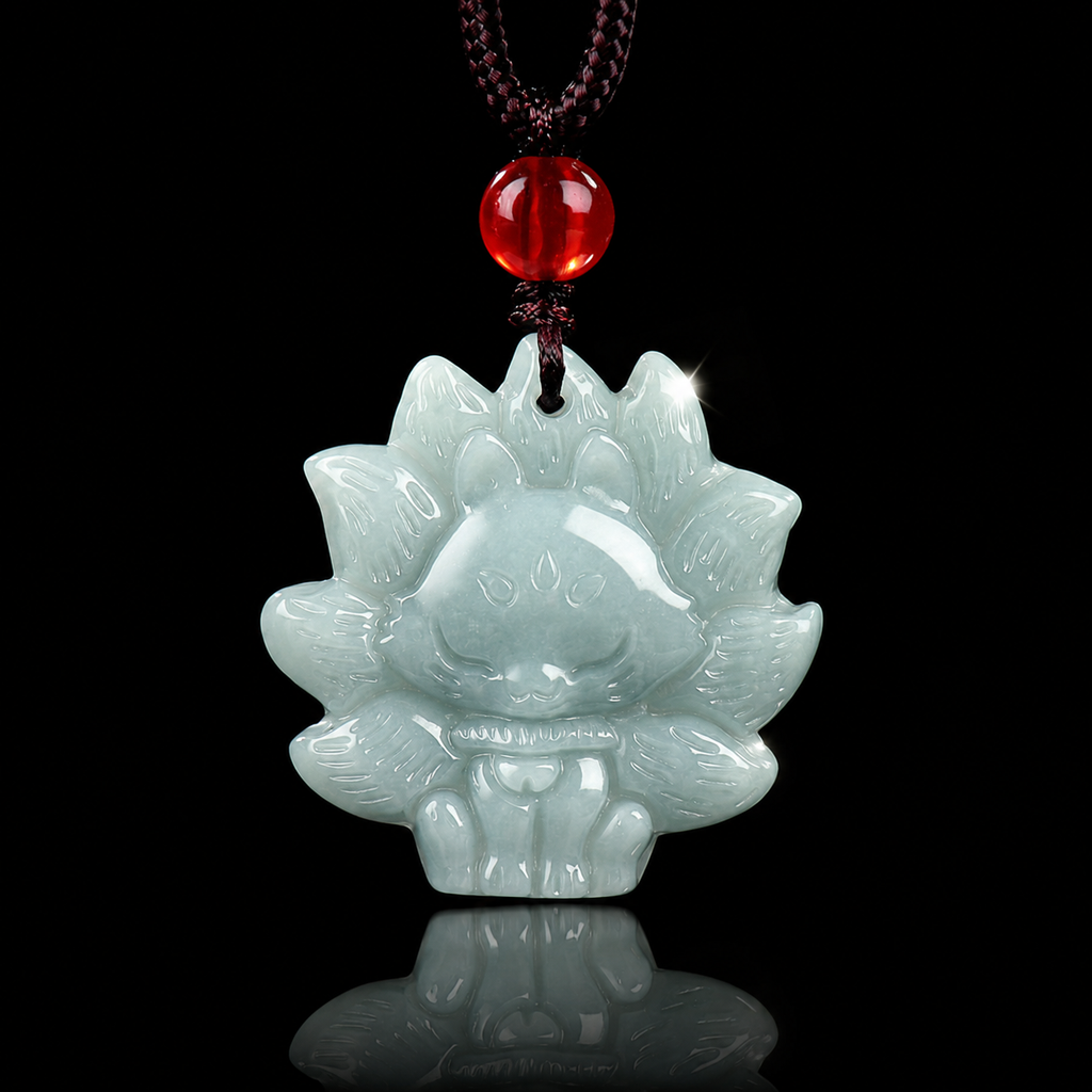 Nine-Tailed Fox Jadeite Pendant-Wisdom. Adaptability & Confidence