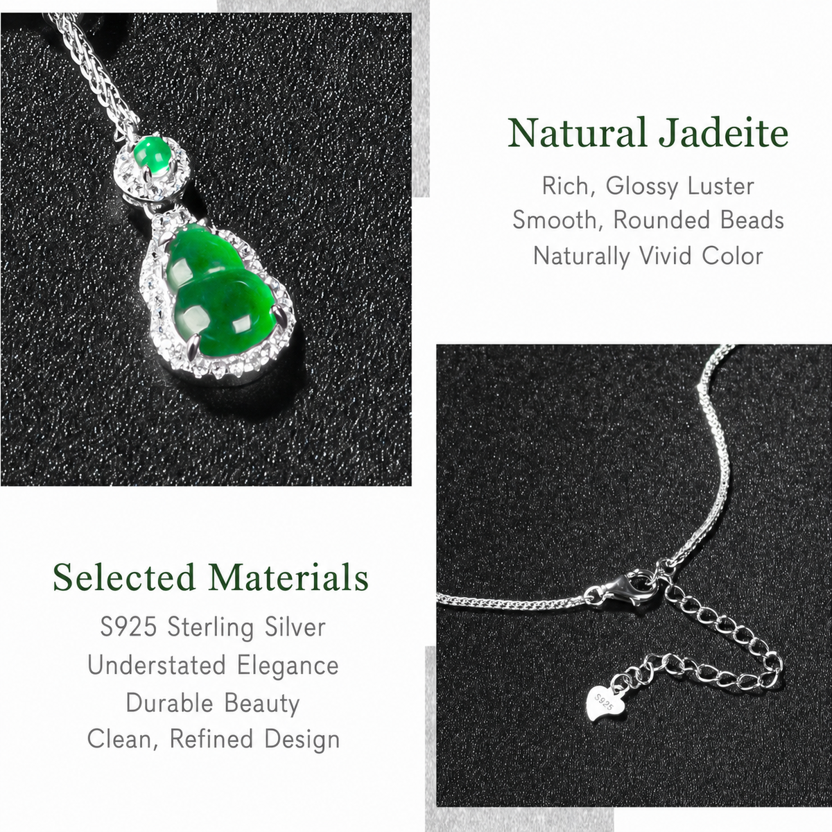Jadeite Gourd Silver Necklace-Blessings. Harmony & Abundance