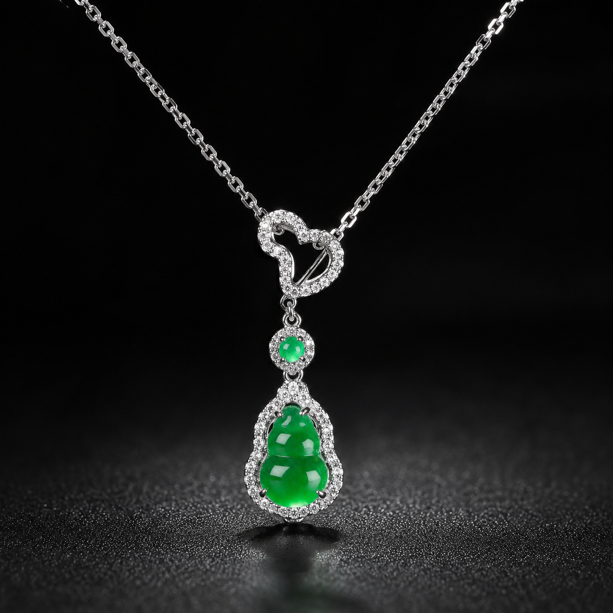 Jadeite Gourd Silver Necklace-Blessings. Harmony & Abundance
