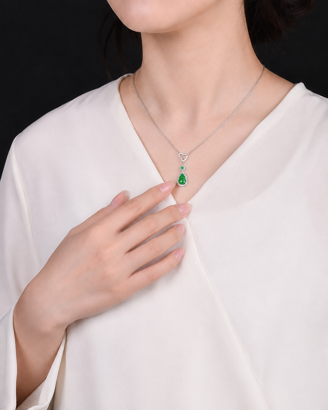 Jadeite Gourd Silver Necklace-Blessings. Harmony & Abundance