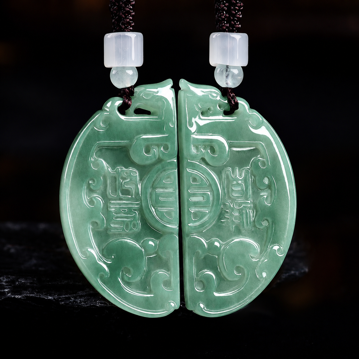 Balanced Together-Dragon & Phoenix Jade Couple Pendant