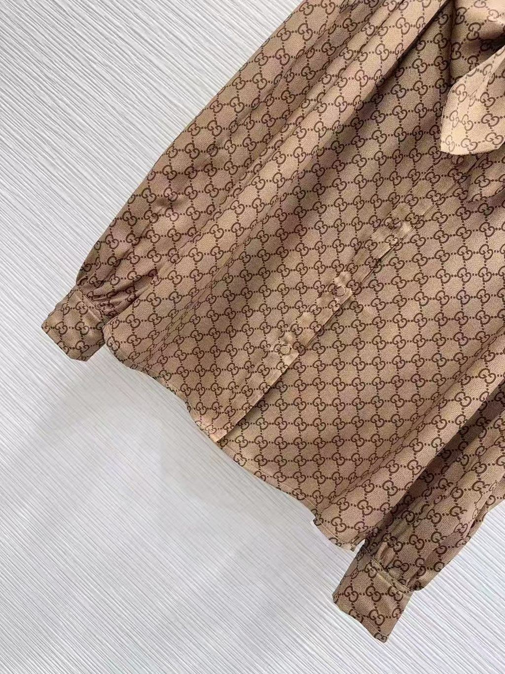 GG SS26 Printed Shirt Beige Brown Polyester