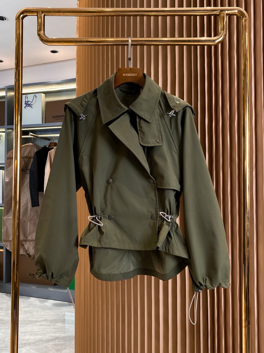 Drawstring Cropped Trench Jacket