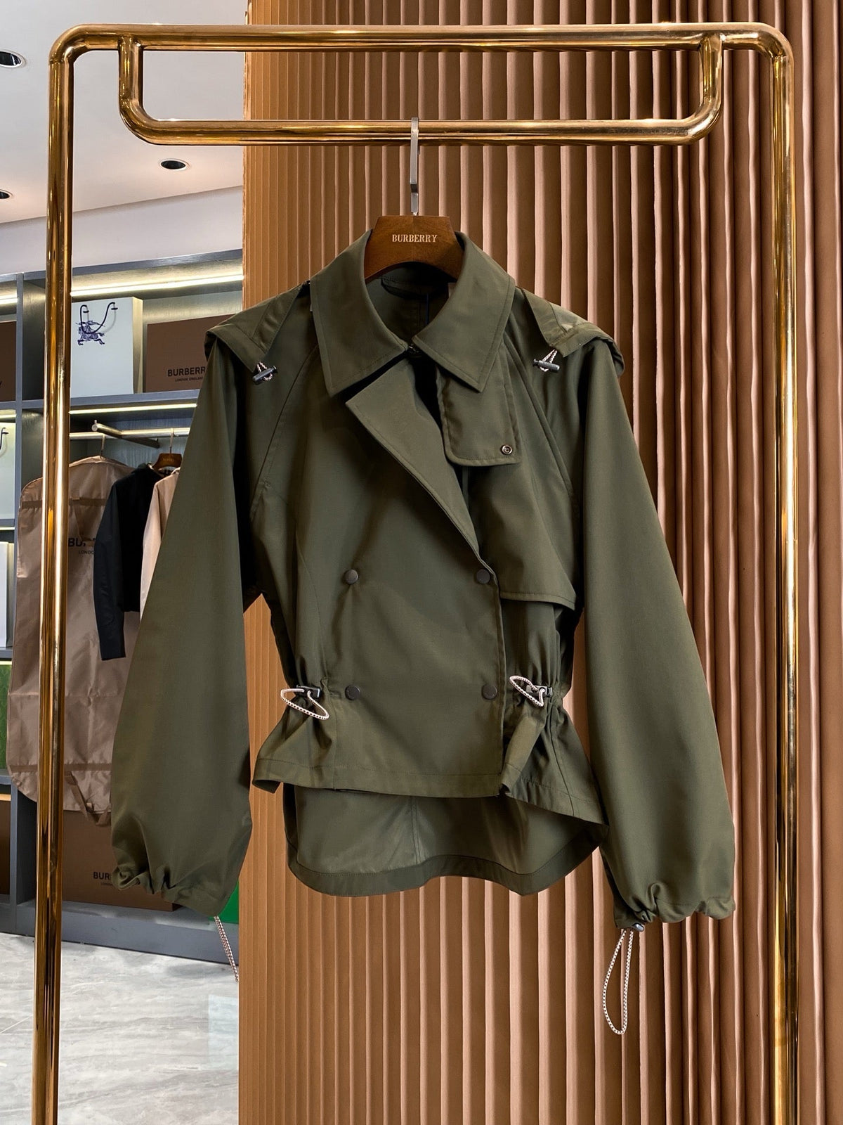 Drawstring Cropped Trench Jacket