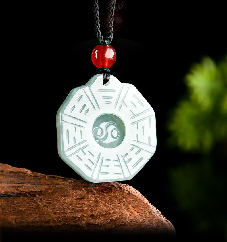 Blue Jadeite Taiji Bagua Pendant â€?Natural Ice Variety Jade Necklace for Men & Women