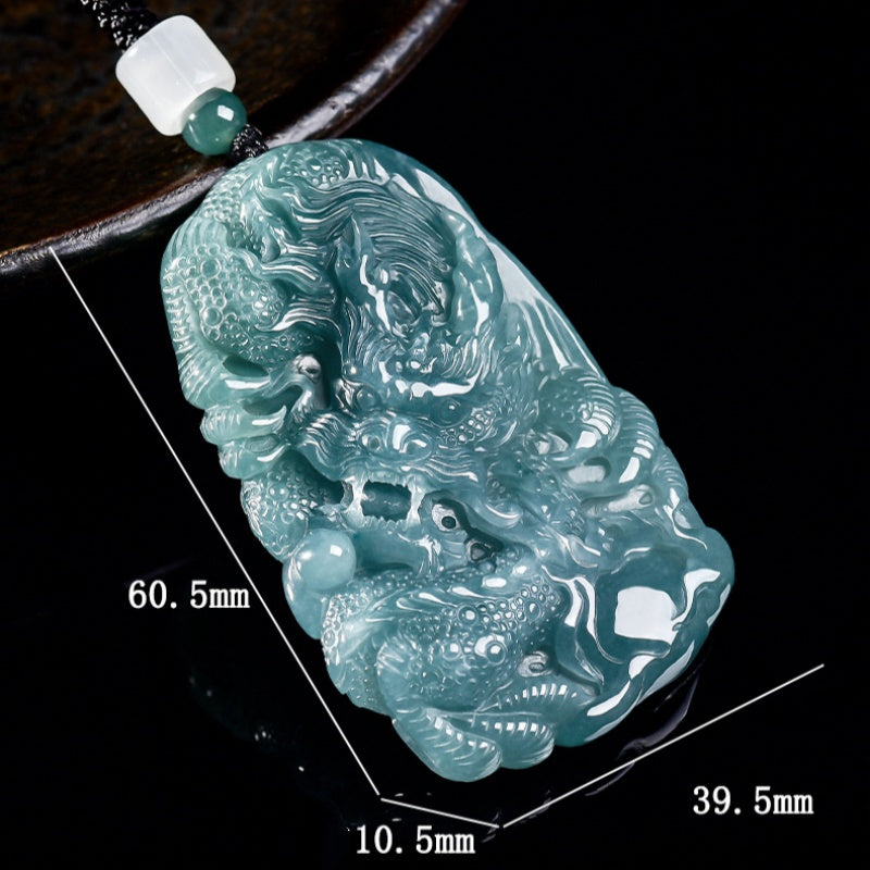 The Sovereign¡¯s Shield: Ice-Blue Water Jadeite Dragon Pendant