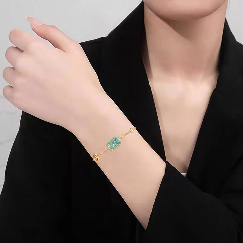 Pixiu Wealth Coin Bracelet-Natural Ice Jade