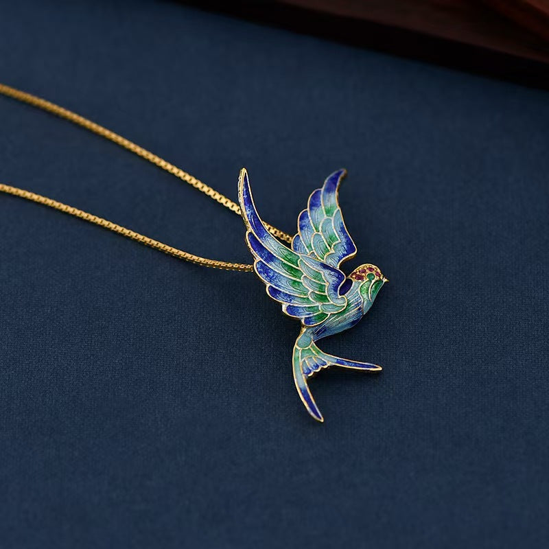 Cloisonne Swallow Pendant Necklace ¨C Symbol of Hope. Freedom & Elegance