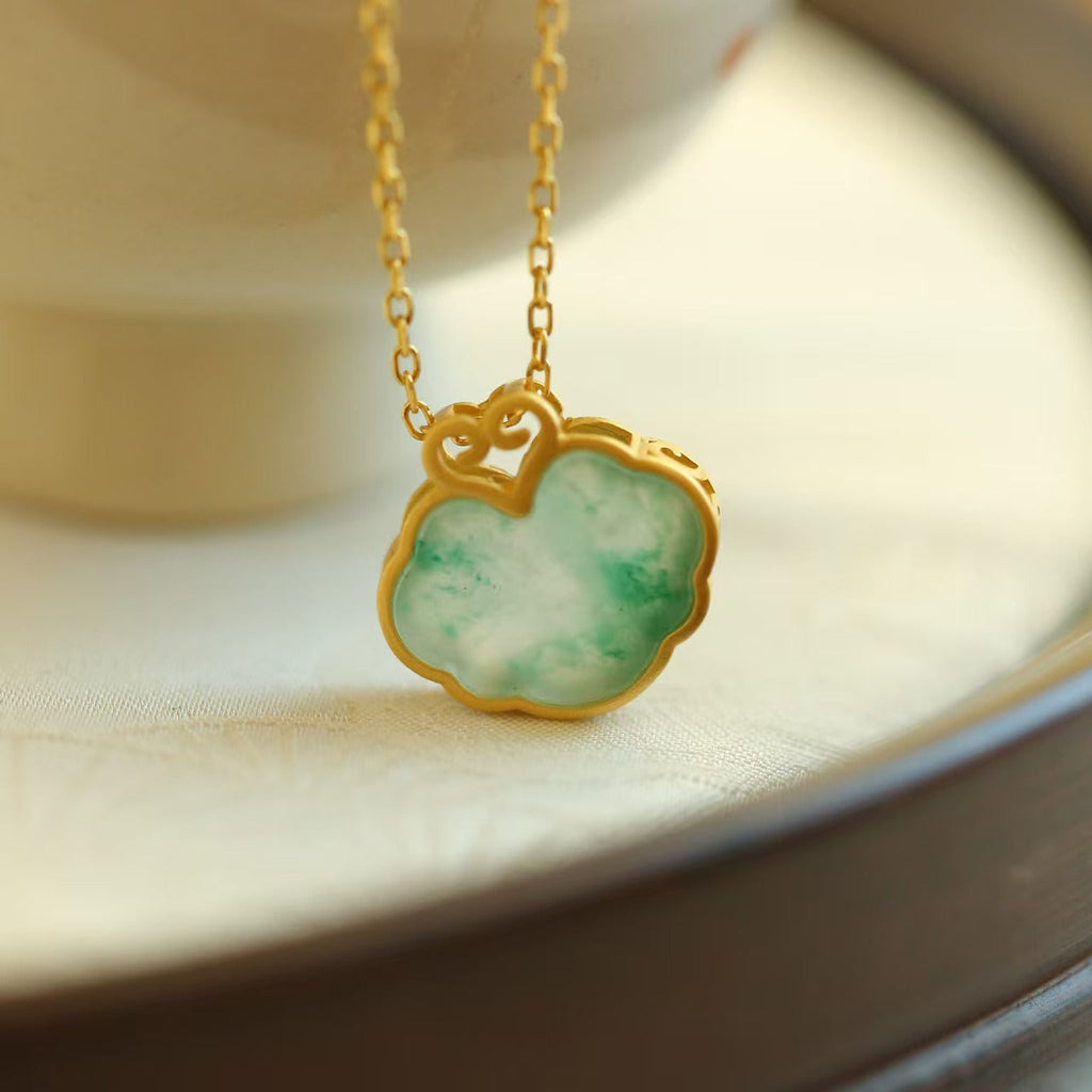 Auspicious Clouds Natural Emerald Necklace-Traditional Prosperity Symbol