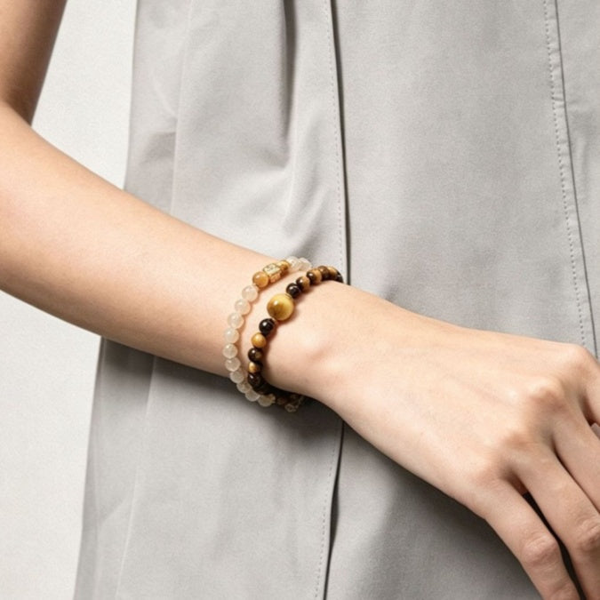 Tiger's Eye & Golden Rutilated Quartz Double-Wrap Bracelet-Purposeful Courage