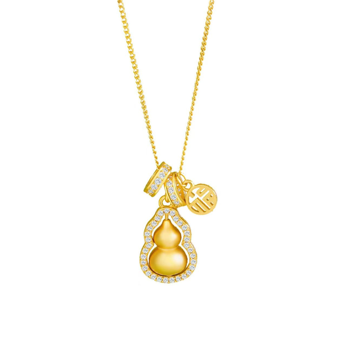 18K Gold-Plated Silver Fortune Gourd Pendant Necklace ¨C Rotatable Design for Elegance & Blessings