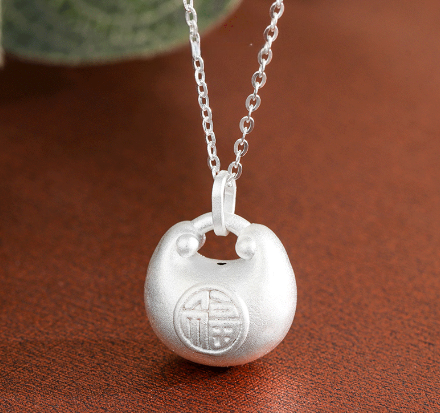 Longevity Blessing Lock Silver Necklace ¨C Peace. Love & Lasting Happiness