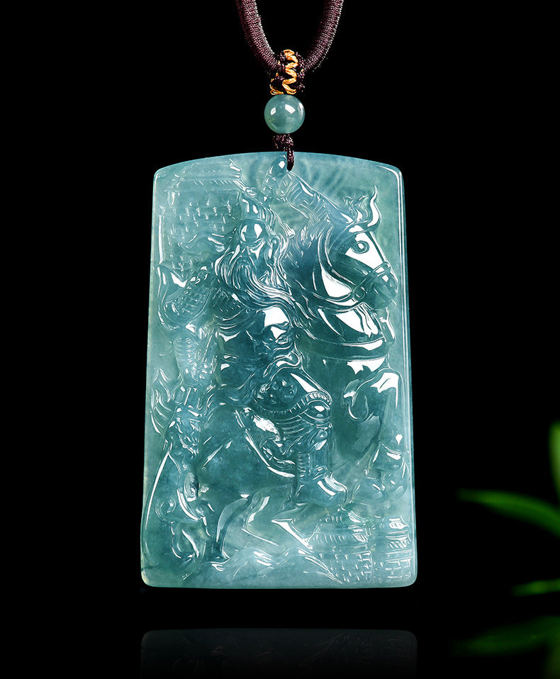 Loyalty and Courage-Guan Yu & Divine Dragon Blue Water Jadeite Pendant