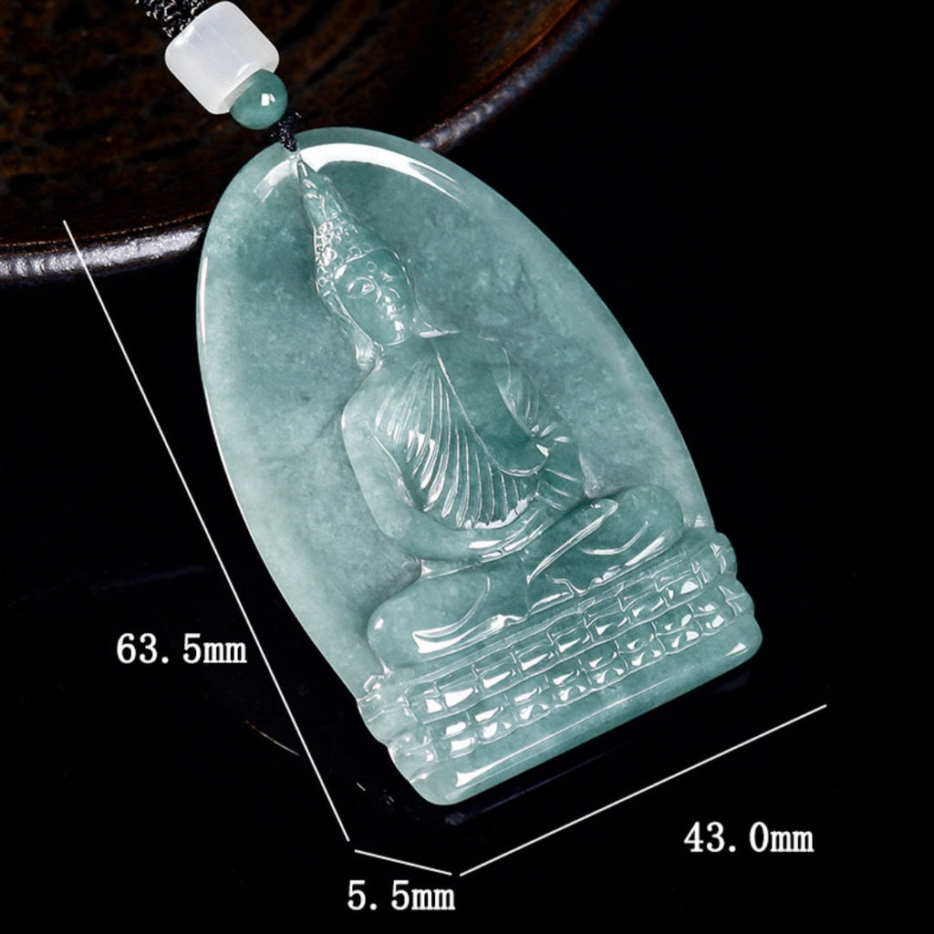 Natural Icy Jadeite Shakyamuni Buddha Pendant Thai Style Zen Necklace