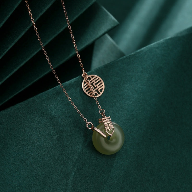 Nephrite Jade Double Happiness Necklace-Joy Shared