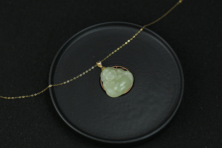 Laughing Buddha Peace & Abundance Hetian Jade Pendant Necklace